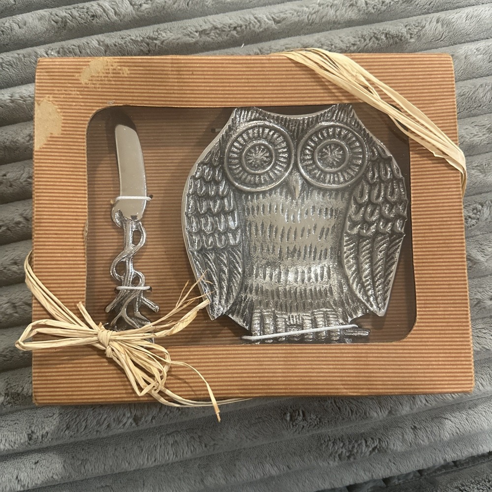 Star Home Owl Dip Dish Set w Spreader Silver Metal Kitchen Gift‎ Decor Farmhouse